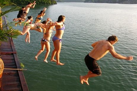 Swimming in Halong Bay