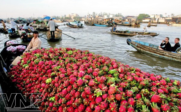 Phung Hiep Floating market in Mekong Delta 